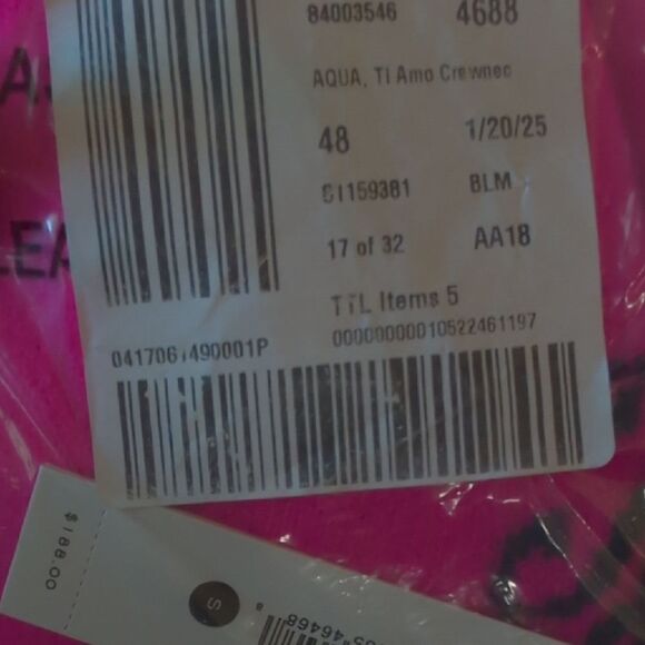 NWT Aqua Cashmere Sweater Bright Hot Pink Ti Amo Heart Crew Neck Size S - Picture 2 of 10